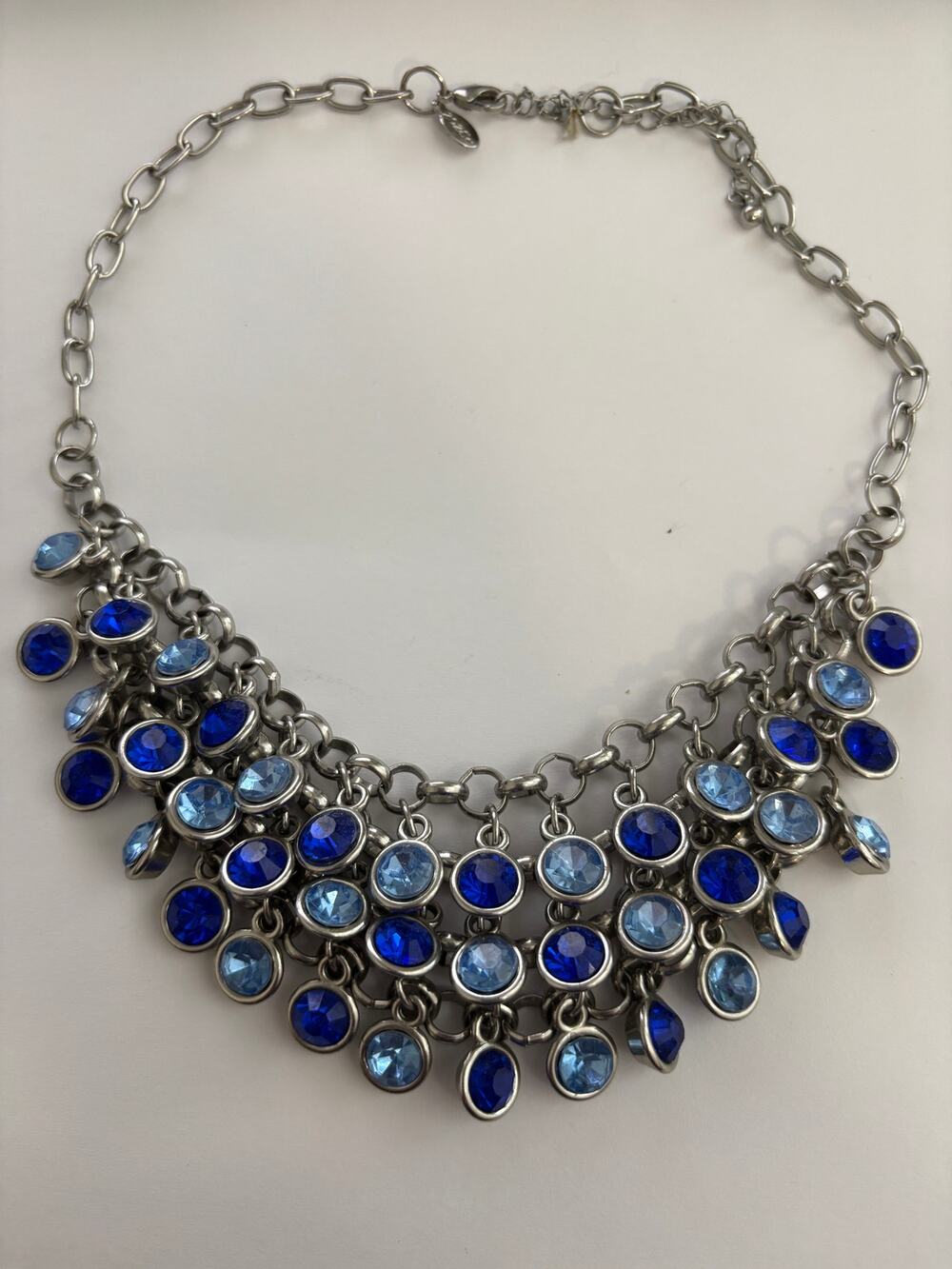 2028 Brand Bib Necklace Bezel Set Blue Stones Silver Tone